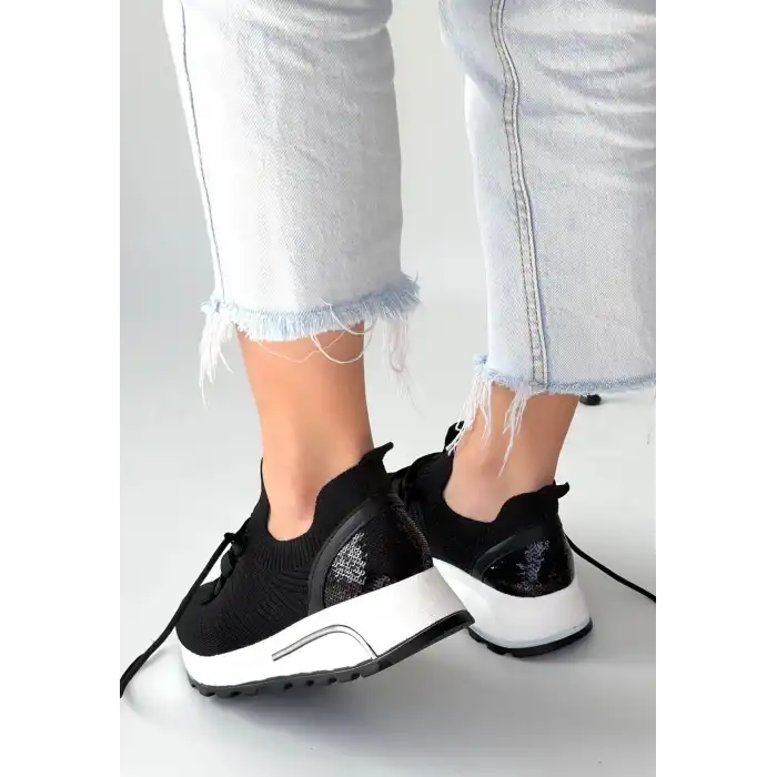 FEORT SİYAH TRİKO BAĞCIKLI SPOR AYAKKABI