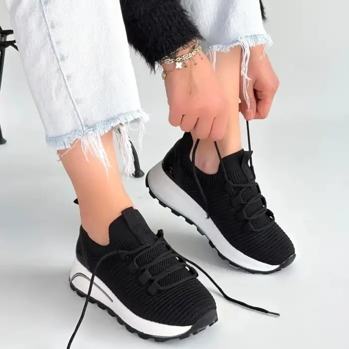 FEORT SİYAH TRİKO BAĞCIKLI SPOR AYAKKABI