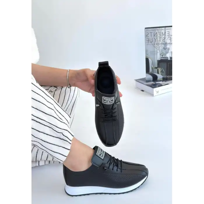 FİERT SİYAH CİLT BAĞCIKLI SPOR AYAKKABI