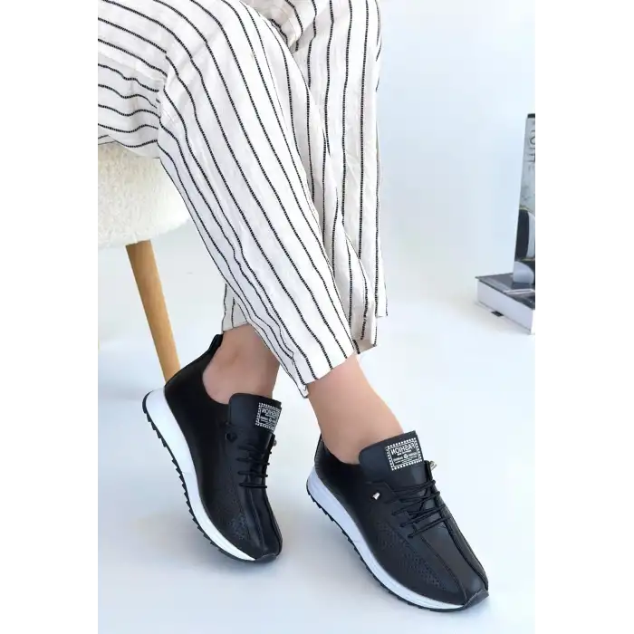 FİERT SİYAH CİLT BAĞCIKLI SPOR AYAKKABI