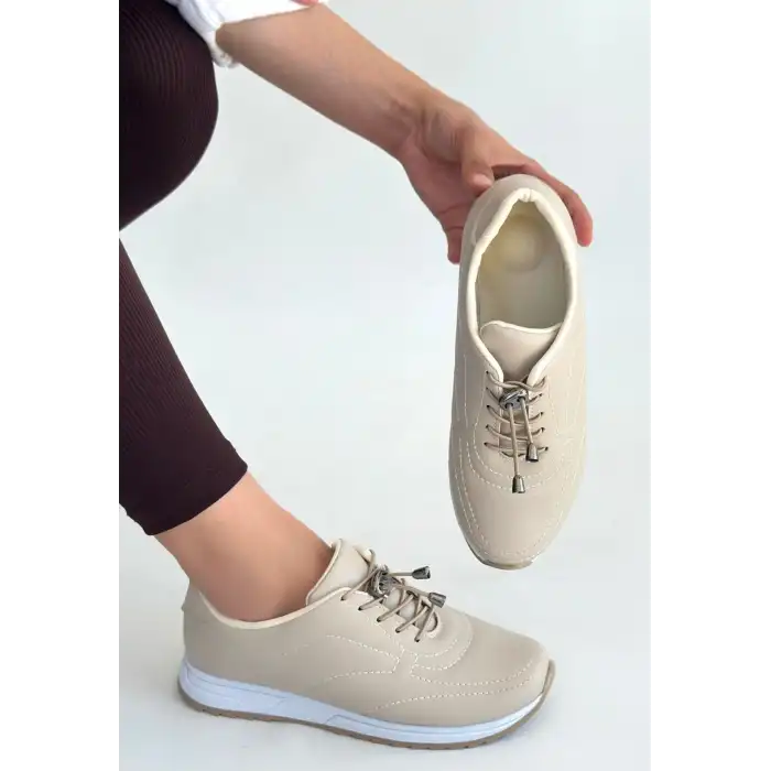 FİNNA BEJ CİLT BAĞCIKLI SPOR AYAKKABI