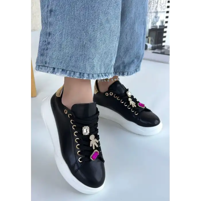 GANE SİYAH CİLT BAĞCIKLI SPOR AYAKKABI