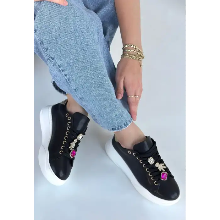 GANE SİYAH CİLT BAĞCIKLI SPOR AYAKKABI