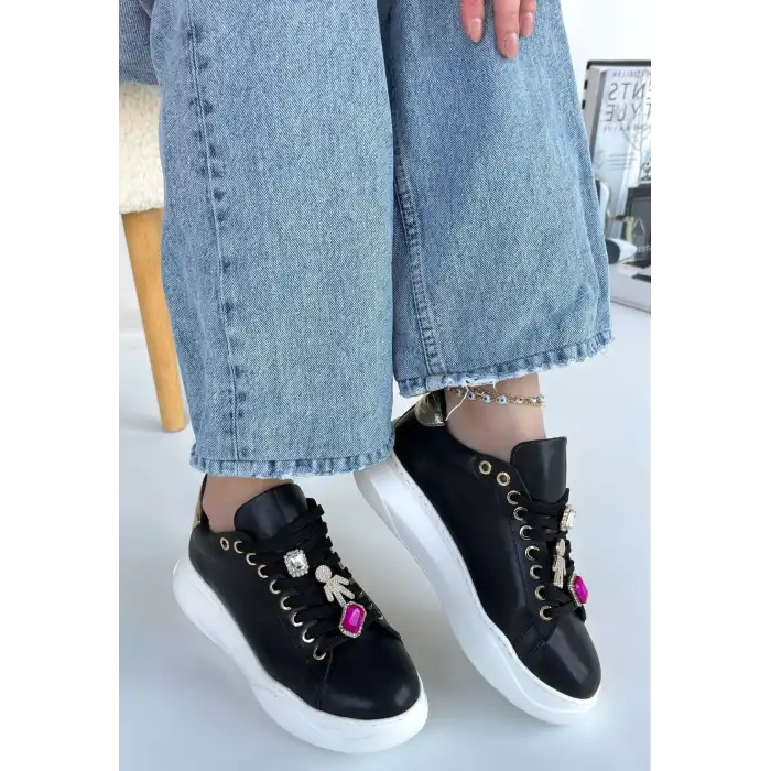 GANE SİYAH CİLT BAĞCIKLI SPOR AYAKKABI