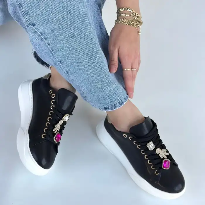 GANE SİYAH CİLT BAĞCIKLI SPOR AYAKKABI