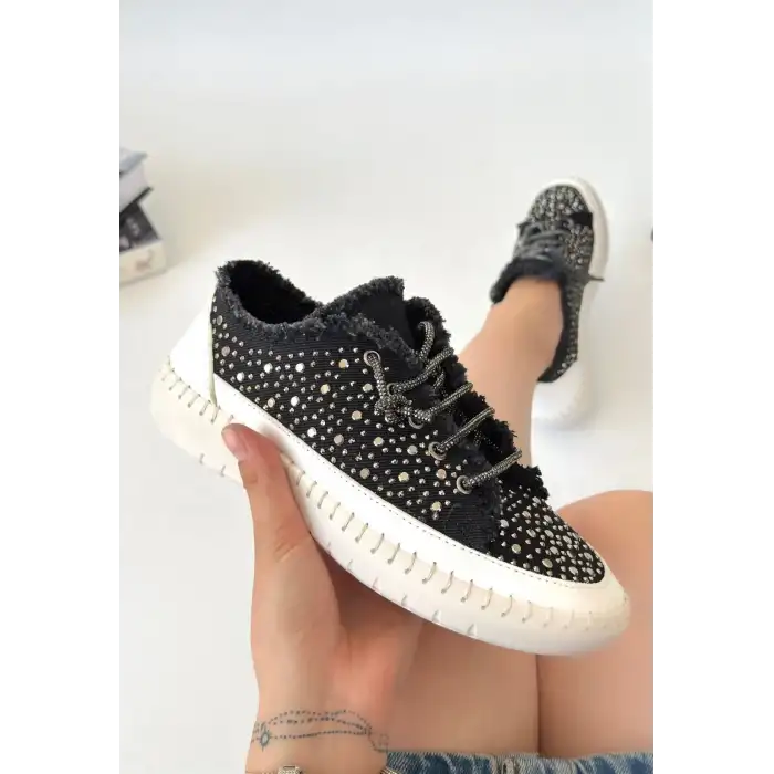 GUJİ SİYAH KOT BAĞCIKLI SPOR AYAKKABI