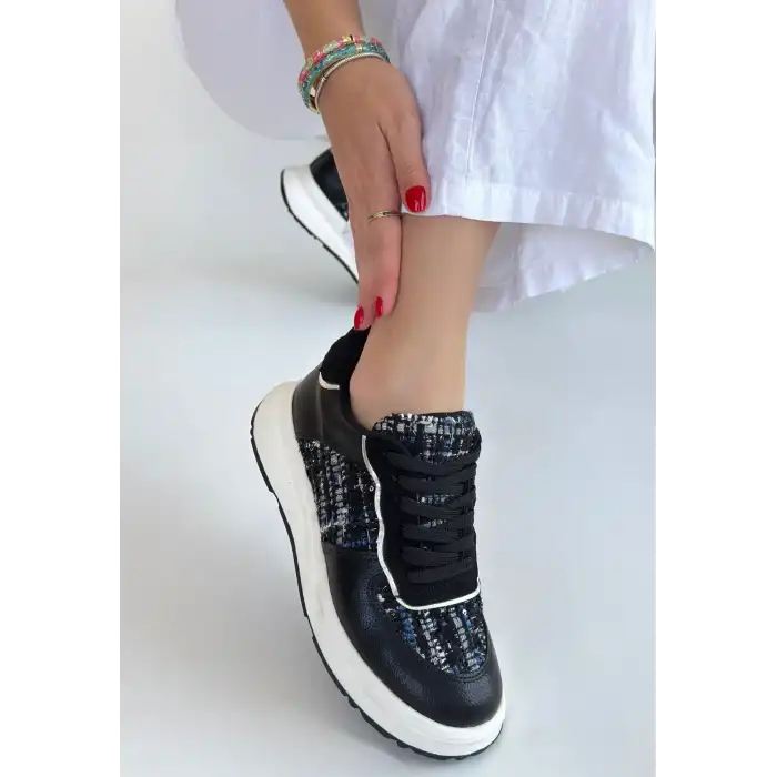 HAWER SİYAH CİLT BAĞCIKLI SPOR AYAKKABI