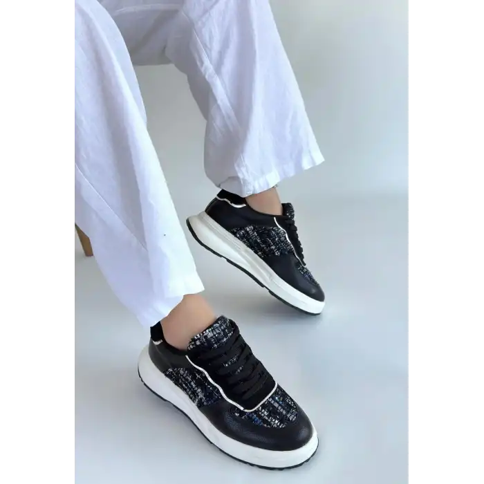 HAWER SİYAH CİLT BAĞCIKLI SPOR AYAKKABI