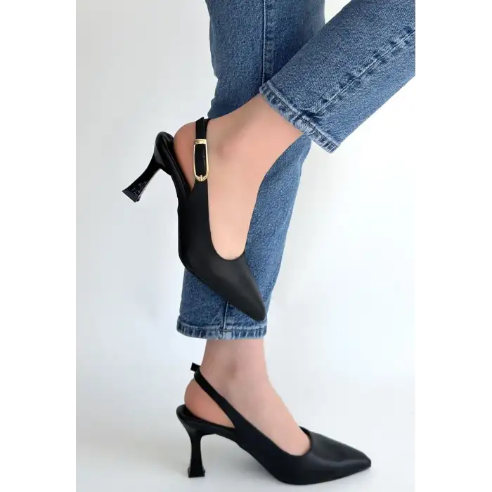 HİES SİYAH CİLT TOPUKLU AYAKKABI