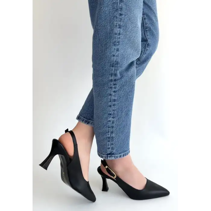 HİES SİYAH CİLT TOPUKLU AYAKKABI