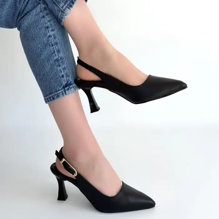 HİES SİYAH CİLT TOPUKLU AYAKKABI