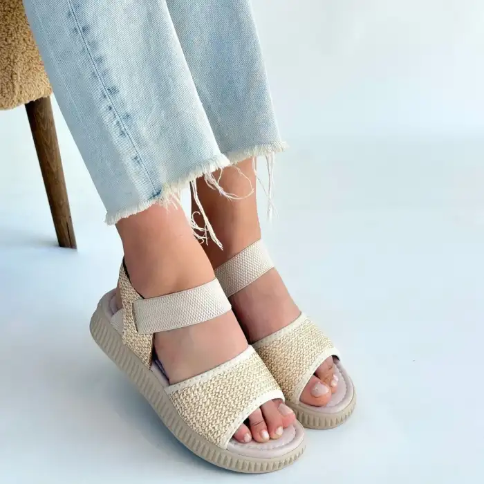 JAKE BEJ HASIR CİLT SANDALET