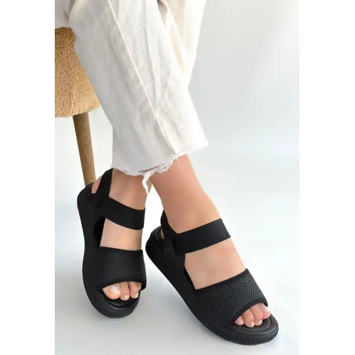 JAKE SİYAH HASIR CİLT SANDALET