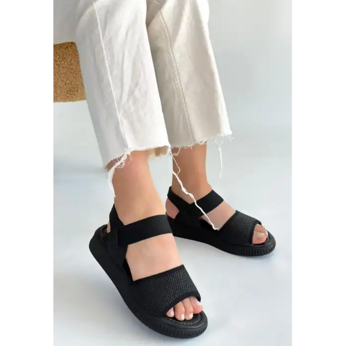 JAKE SİYAH HASIR CİLT SANDALET