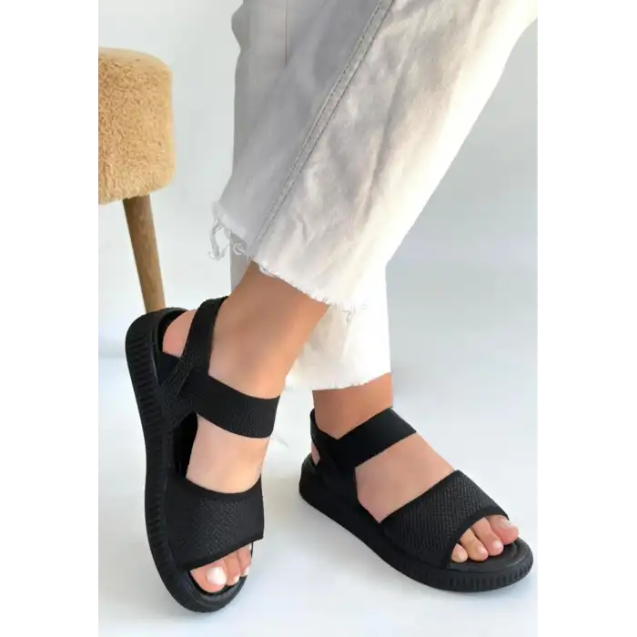 JAKE SİYAH HASIR CİLT SANDALET