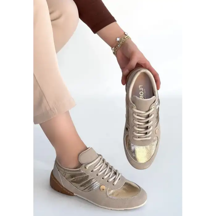 JAWEN BEJ NUBUK GOLD DETAYLI SPOR AYAKKABI