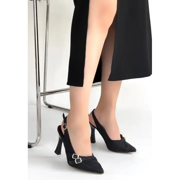 JEDDA SİYAH SİMLİ CİLT TOPUKLU AYAKKABI