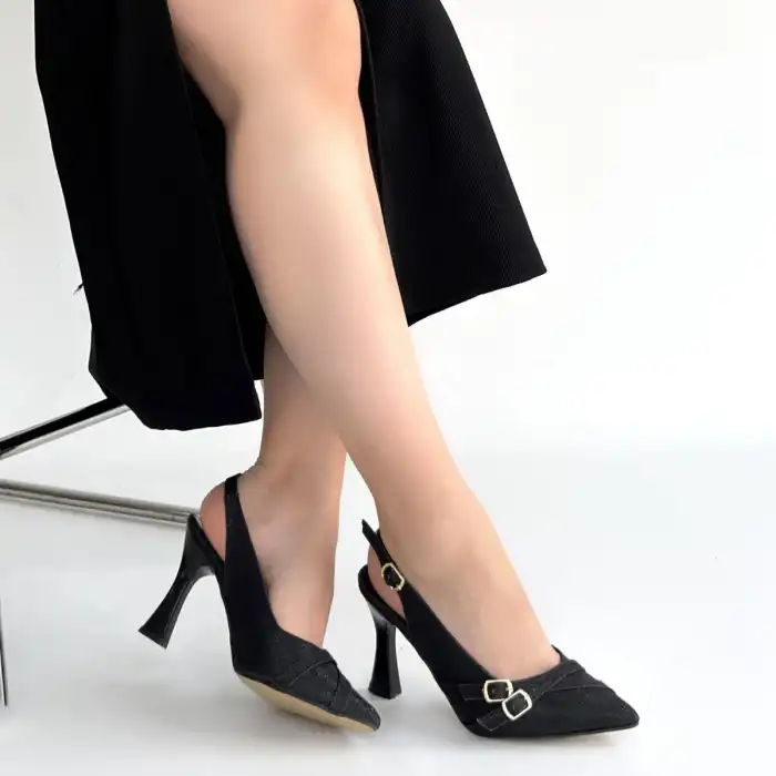 JEDDA SİYAH SİMLİ CİLT TOPUKLU AYAKKABI