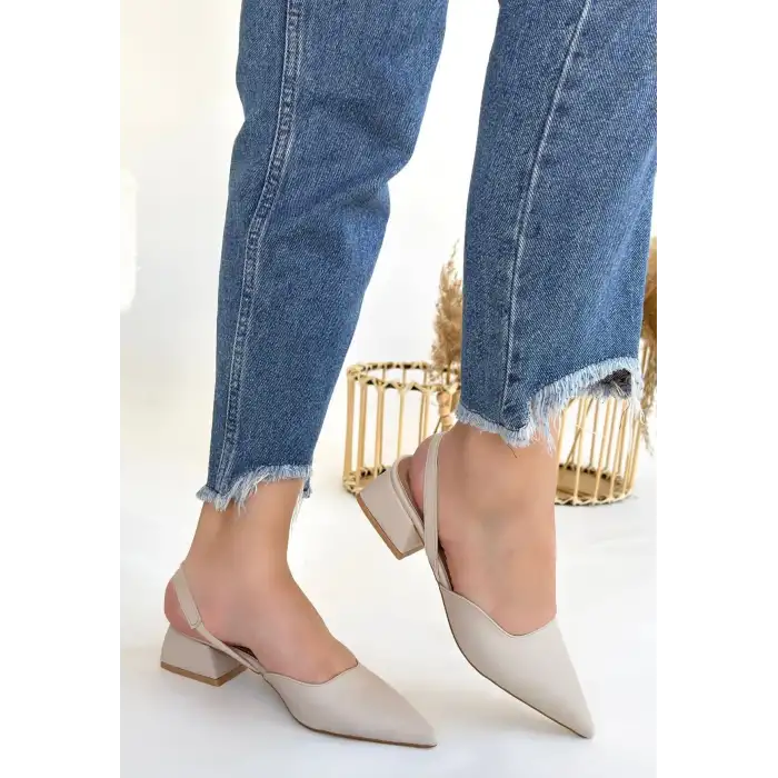 JENTİ BEJ CİLT TOPUKLU AYAKKABI