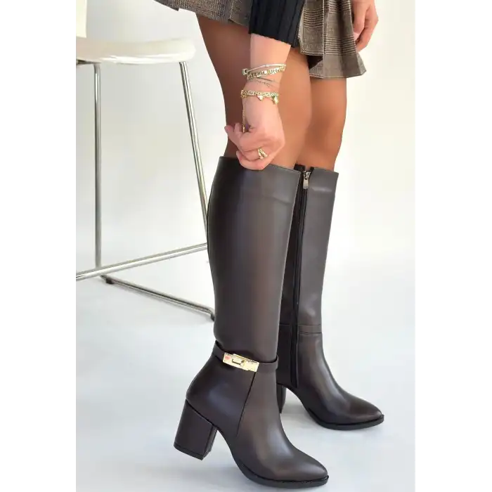 JEOLİ KAHVERENGİ CİLT TOPUKLU ÇİZME