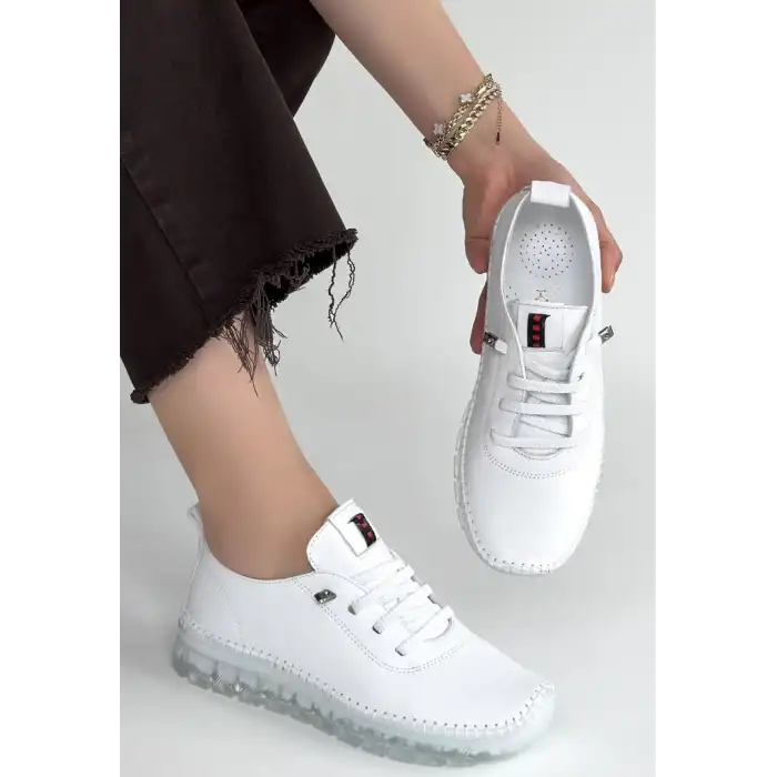 JİTEN BEYAZ DERİ BAĞCIKLI SPOR AYAKKABI