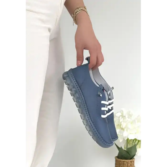 JİTEN MAVİ DERİ BAĞCIKLI SPOR AYAKKABI