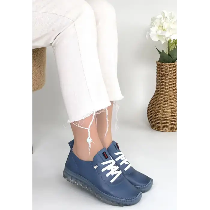 JİTEN MAVİ DERİ BAĞCIKLI SPOR AYAKKABI