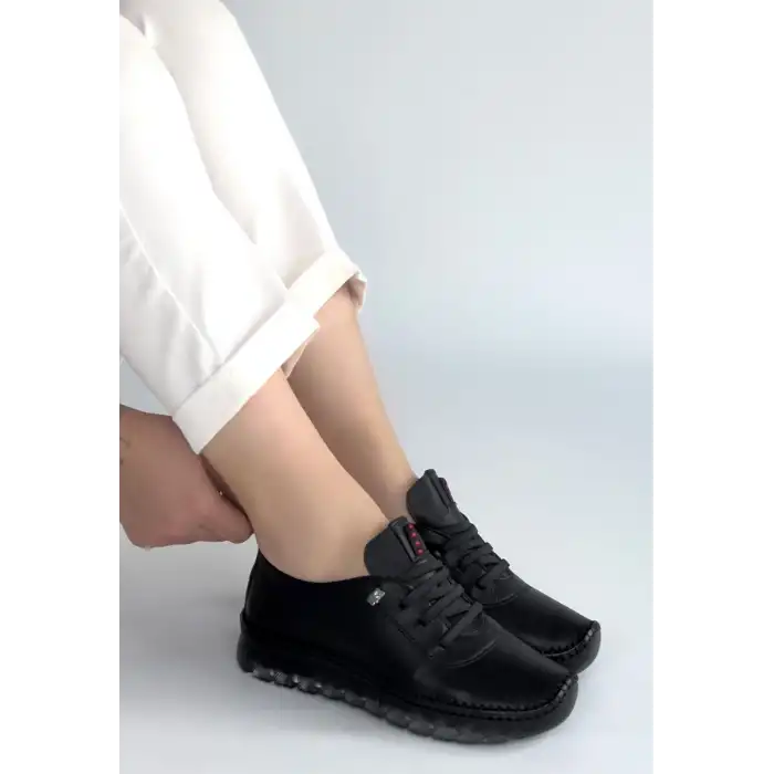 JİTEN SİYAH DERİ BAĞCIKLI SPOR AYAKKABI