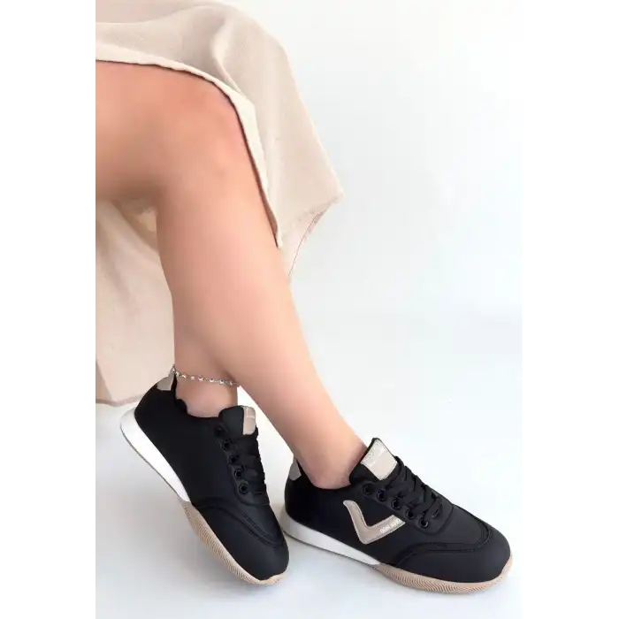 JOWEN SİYAH CİLT BEJ DETAYLI BAĞCIKLI SPOR AYAKKABI