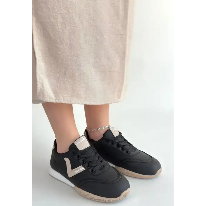 JOWEN SİYAH CİLT BEJ DETAYLI BAĞCIKLI SPOR AYAKKABI
