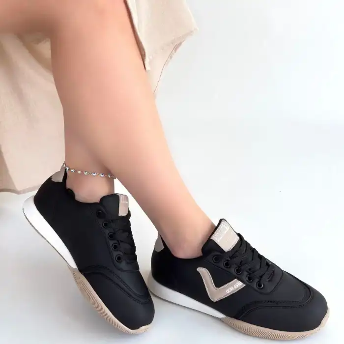 JOWEN SİYAH CİLT BEJ DETAYLI BAĞCIKLI SPOR AYAKKABI