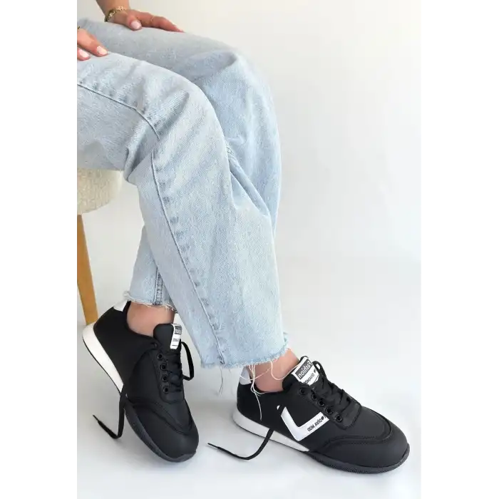 JOWEN SİYAH CİLT BEYAZ DETAYLI BAĞCIKLI SPOR AYAKKABI