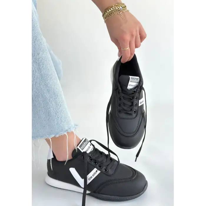 JOWEN SİYAH CİLT BEYAZ DETAYLI BAĞCIKLI SPOR AYAKKABI