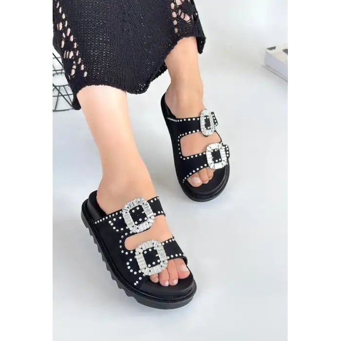 JUANA SİYAH NUBUK  TAŞLI TERLİK