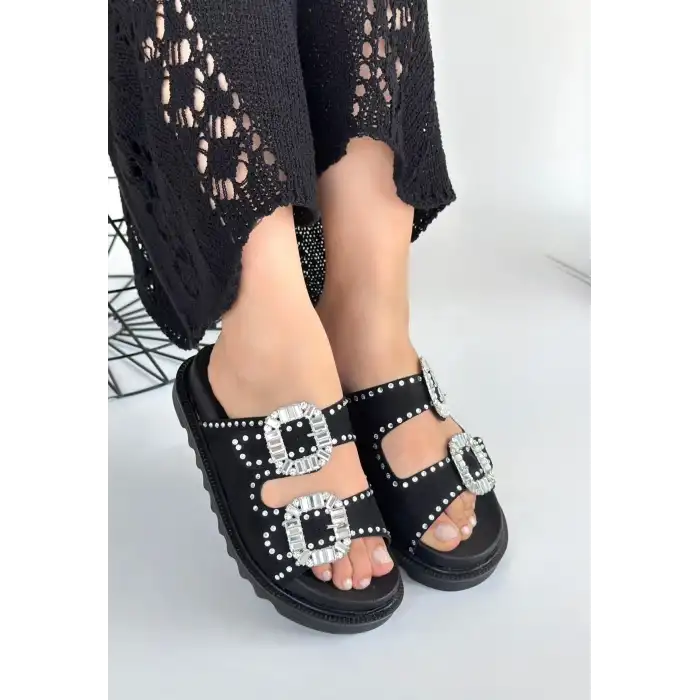 JUANA SİYAH NUBUK  TAŞLI TERLİK