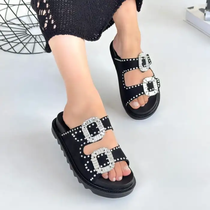 JUANA SİYAH NUBUK  TAŞLI TERLİK