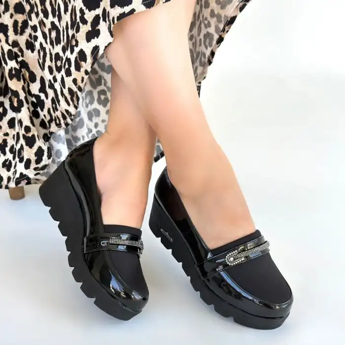 KEAR SİYAH RUGAN DOLGU TOPUK AYAKKABI