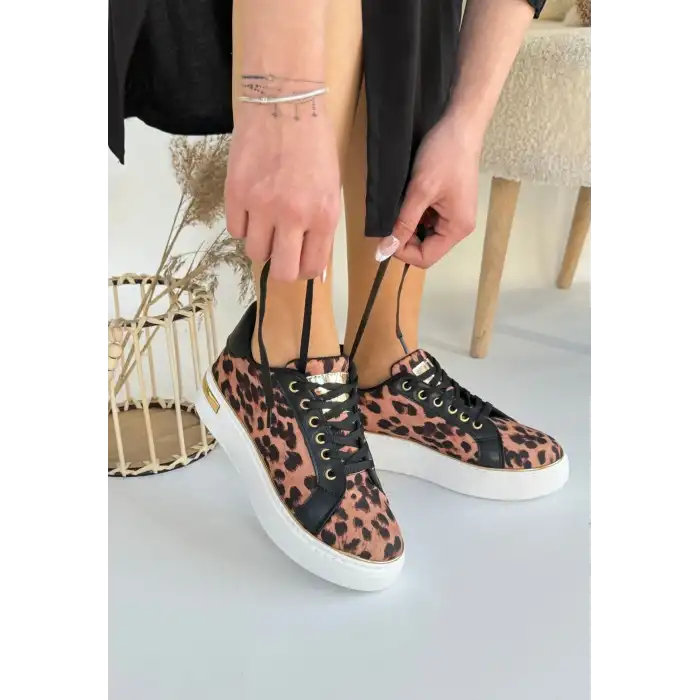 KİTY LEOPAR SATEN BAĞCIKLI SPOR AYAKKABI