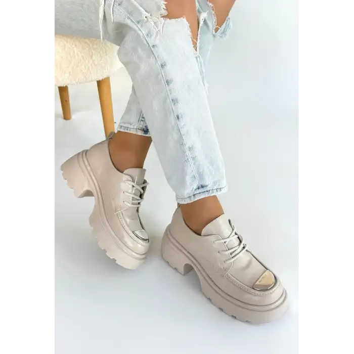 KİYA BEJ RUGAN DOLGU TOPUK OXFORD AYAKKABI