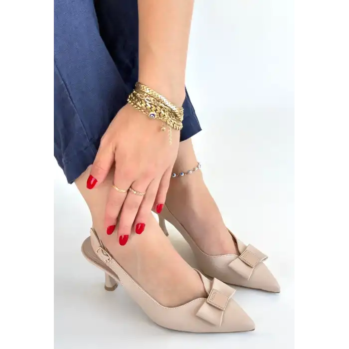 LEYYA BEJ CİLT TOPUKLU AYAKKABI