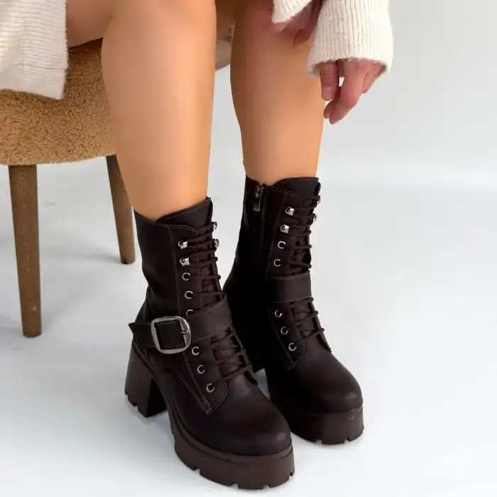 LİNMA ACI KAHVE CİLT BAĞCIKLI TOPUKLU BOT