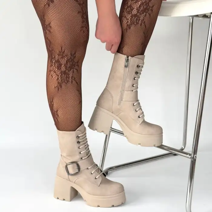 LİNMA BEJ NUBUK BAĞCIKLI TOPUKLU BOT