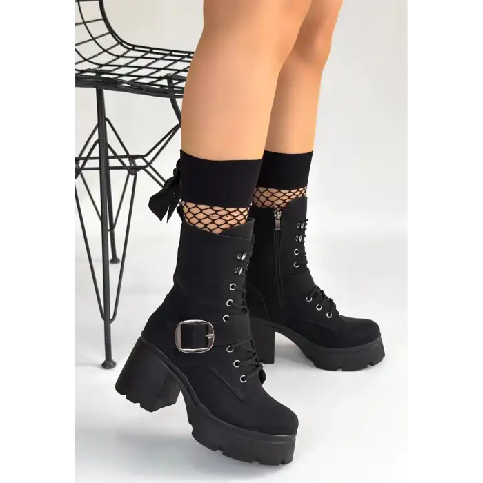 LİNMA SİYAH NUBUK BAĞCIKLI TOPUKLU BOT