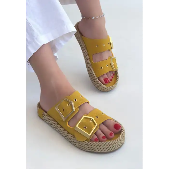 LOERA SARI NUBUK ÇİFT TOKALI TERLİK