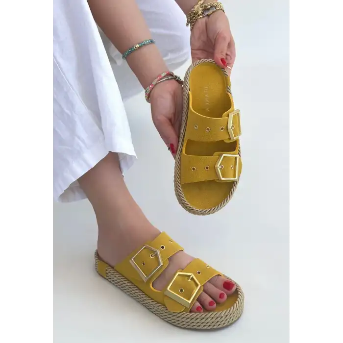 LOERA SARI NUBUK ÇİFT TOKALI TERLİK