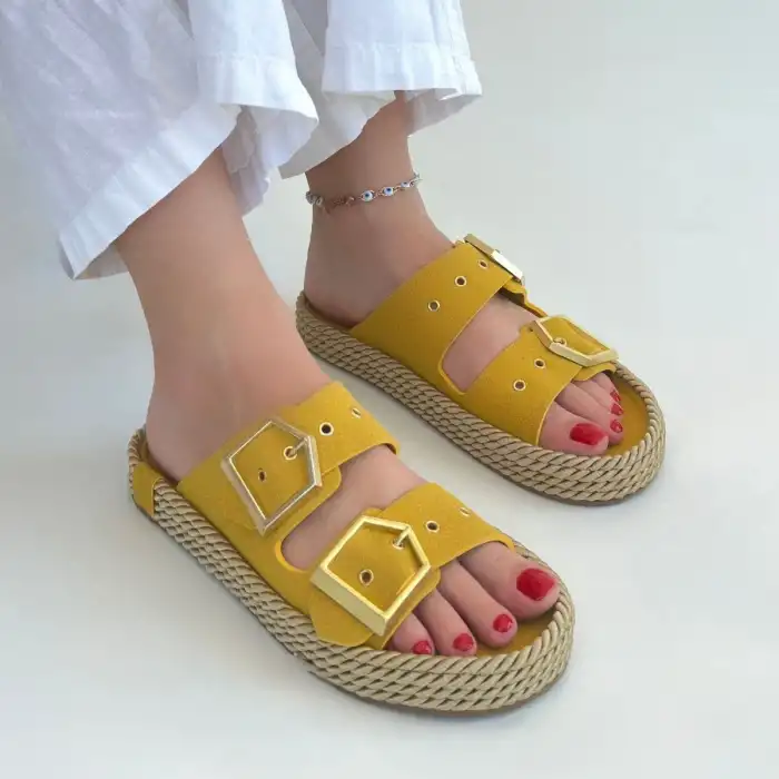 LOERA SARI NUBUK ÇİFT TOKALI TERLİK