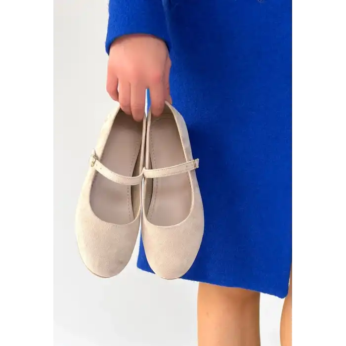 LOSSA BEJ SÜET KEMERLİ BABET AYAKKABI