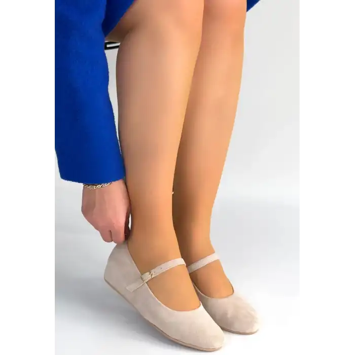 LOSSA BEJ SÜET KEMERLİ BABET AYAKKABI