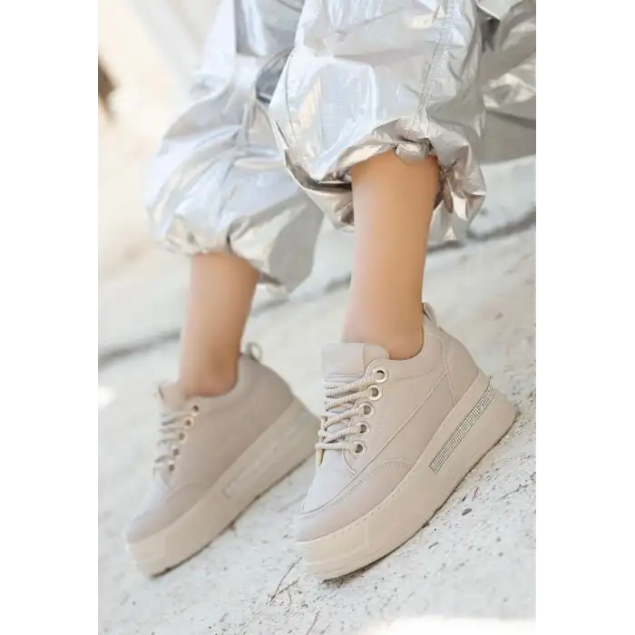 LULU BEJ CİLT BAĞCIKLI SPOR AYAKKABI