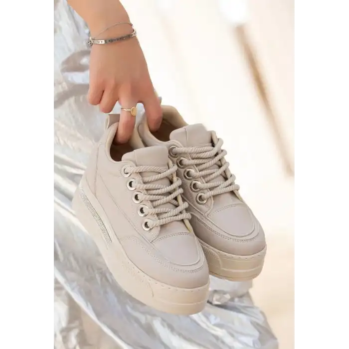 LULU BEJ CİLT BAĞCIKLI SPOR AYAKKABI